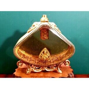 Hollywood Regency Stylebuilt Ormolu Rose Beveled Glass Triangular Perfume Casket